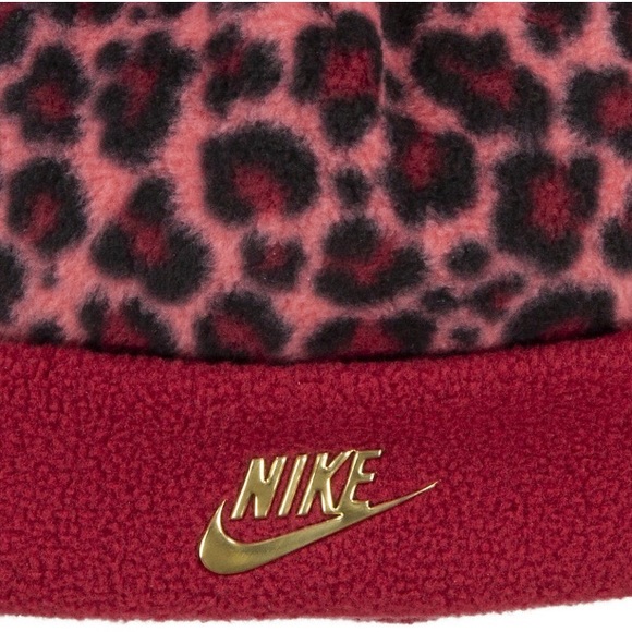 Nike Baby Girls Trapper Hat & Mittens Set Burgundy/Leopard Print NEW NWT - Picture 3 of 5